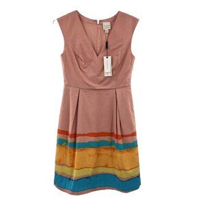 Tracy Reese Anthropologie Sz 4 Fit Flare Peach‎ Malibu Paint Dress Pocket NWT